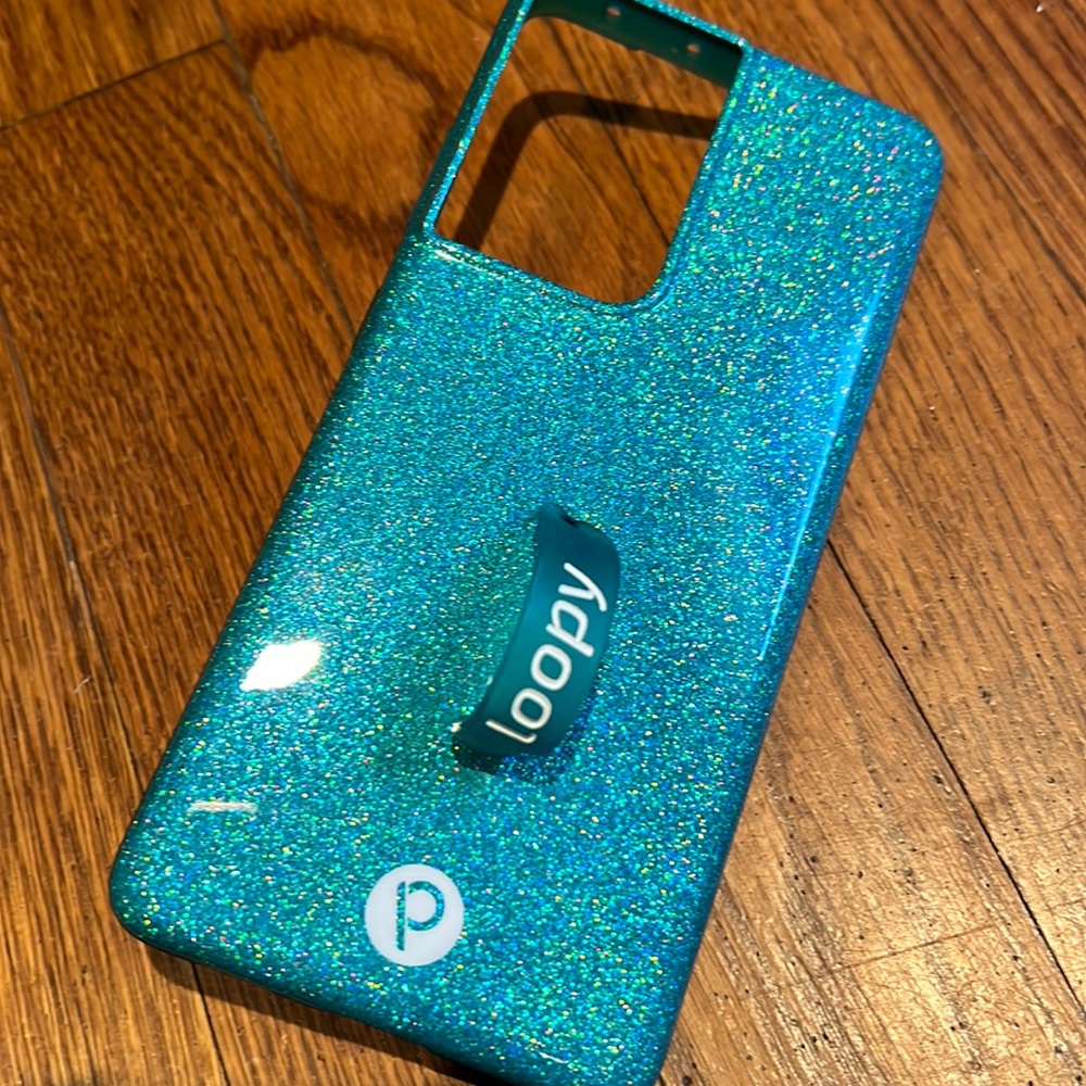 Samsung galaxy s21 ultra loopy case - teal blue sparkle